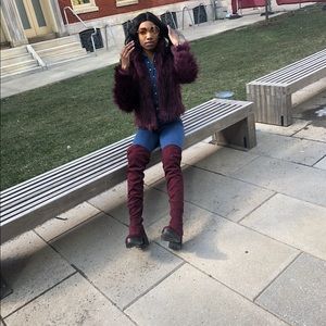 Burgundy boots w chunky heel